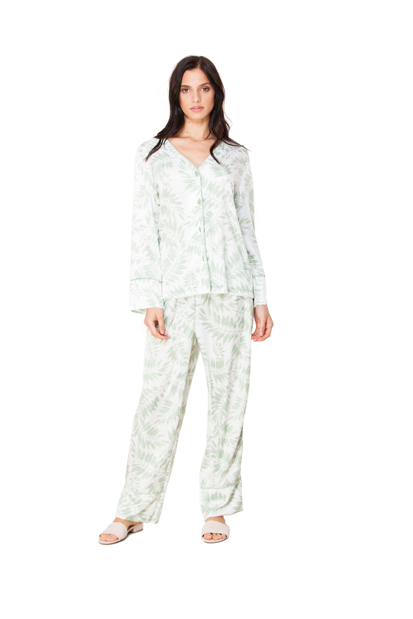 ONE SPIRIT COLLARLESS LEAF PAJAMA SET
