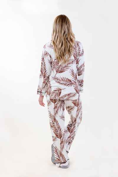 BROWN FLEUR LONG PAJAMA SET