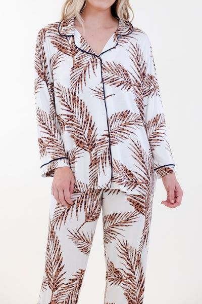 BROWN FLEUR LONG PAJAMA SET