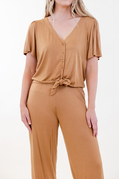 ONE SPIRIT SOLID FRONT TIE PAJAMA SET