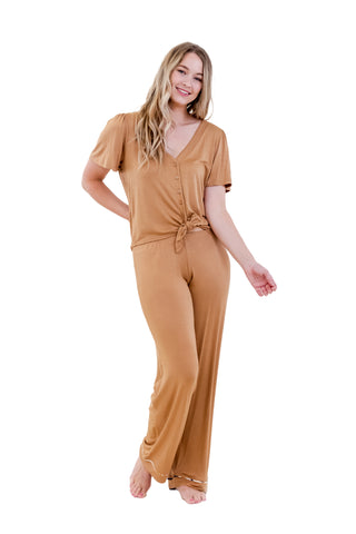ONE SPIRIT SOLID FRONT TIE PAJAMA SET