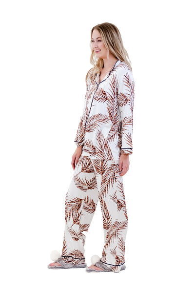 BROWN FLEUR LONG PAJAMA SET