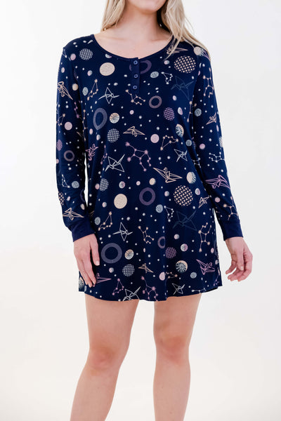 NAVY POLYGONAL HENLEY DRESS