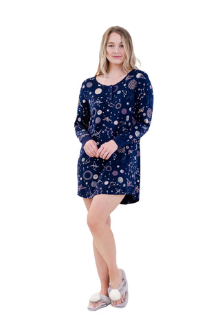 NAVY POLYGONAL HENLEY DRESS