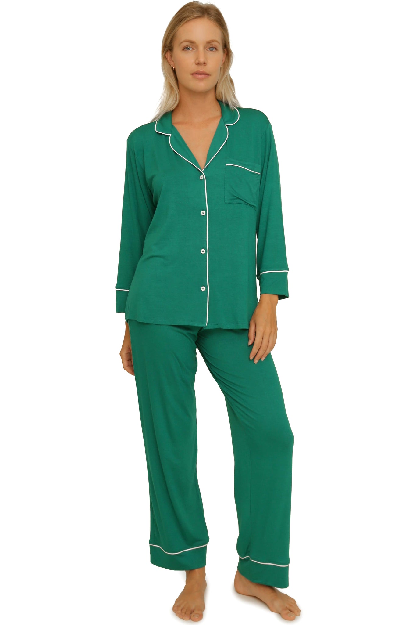 LONG SLEEVE PIPING RAYON PAJAMA SET