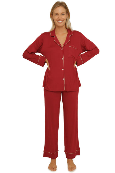 LONG SLEEVE PIPING RAYON PAJAMA SET