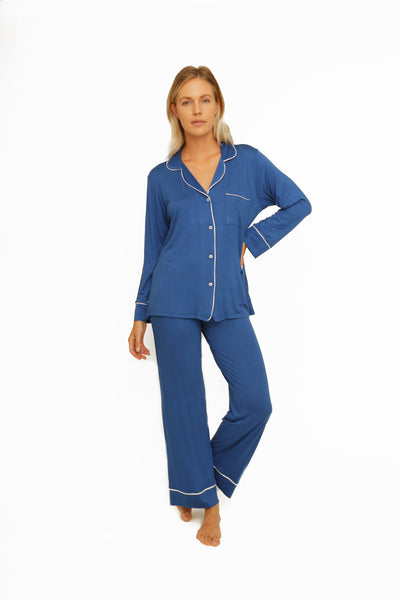 LONG SLEEVE PIPING RAYON PAJAMA SET