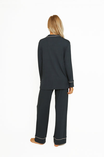 LONG SLEEVE PIPING RAYON PAJAMA SET
