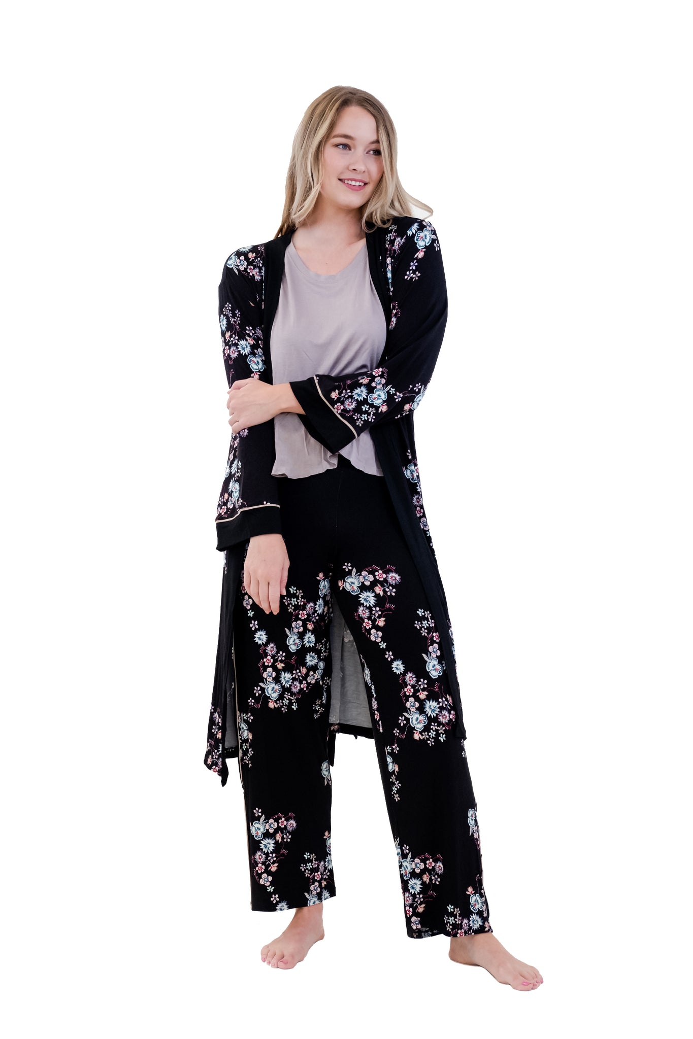 FLORAL LONG WRAP ROBE