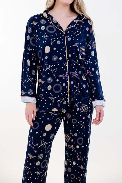 NAVY POLYGONAL LONG PAJAMA SET