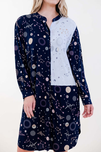 DUAL PRINT MANDARIN COLLAR DRESS