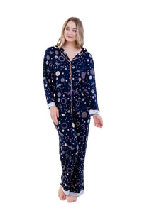 NAVY POLYGONAL LONG PAJAMA SET