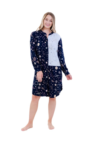 DUAL PRINT MANDARIN COLLAR DRESS
