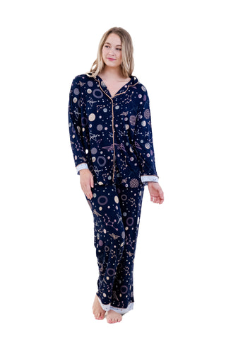 NAVY POLYGONAL LONG PAJAMA SET