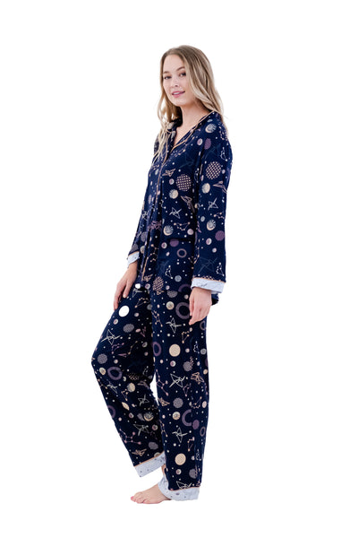 NAVY POLYGONAL LONG PAJAMA SET